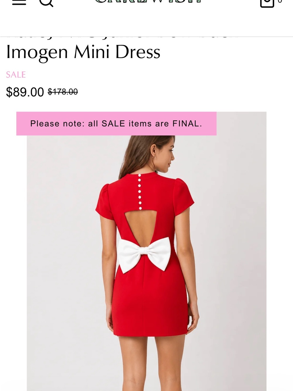 Katie J NYC Red Mini Dress with White Bow